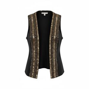 Vintage Twelfth Street By Cynthia Vincent Black Embellished Open Front Vest Sz S